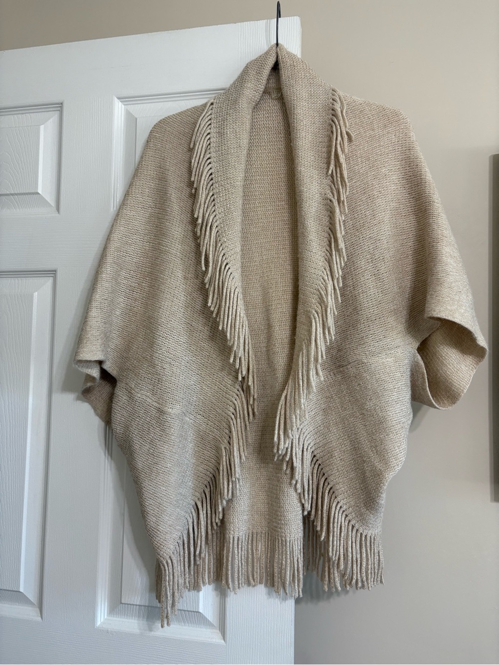 Mud Pie Women’s One Size Knit Fringe Wrap Poncho Tan Beige